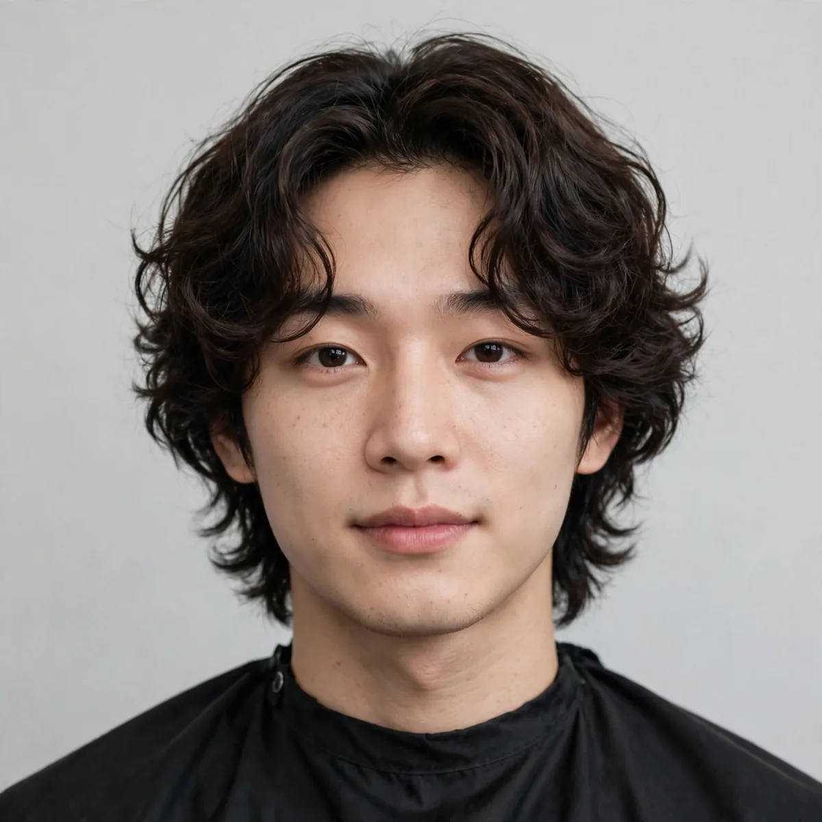 Korean soft wave perm haircut for men with gentle flowing curls