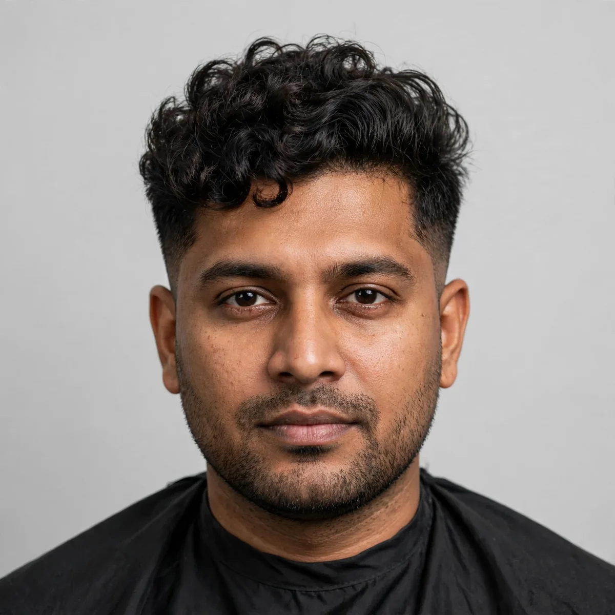 Spot perm haircut for men with targeted curls on top section