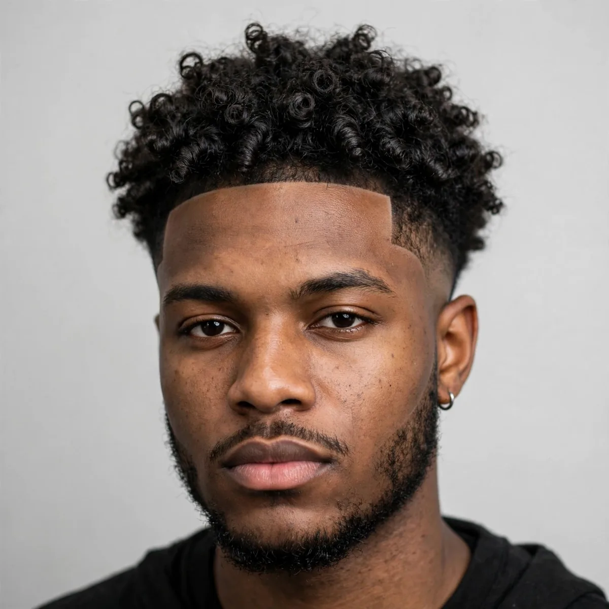 Perm haircut for men with sharp lineup edges and curly top