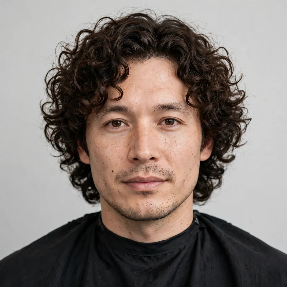 Medium length curly perm haircut for men with full bouncy curls