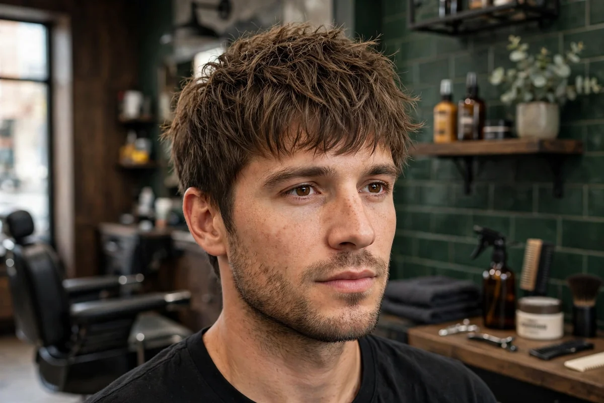 Textured crop shag haircut for men with short, shaggy layers.