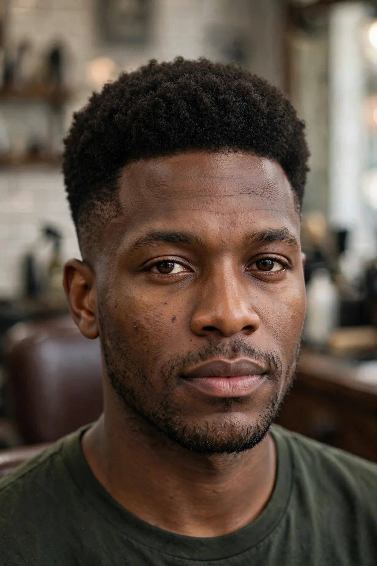 Short afro with tapered sides — classic short haircut for men with natural hair