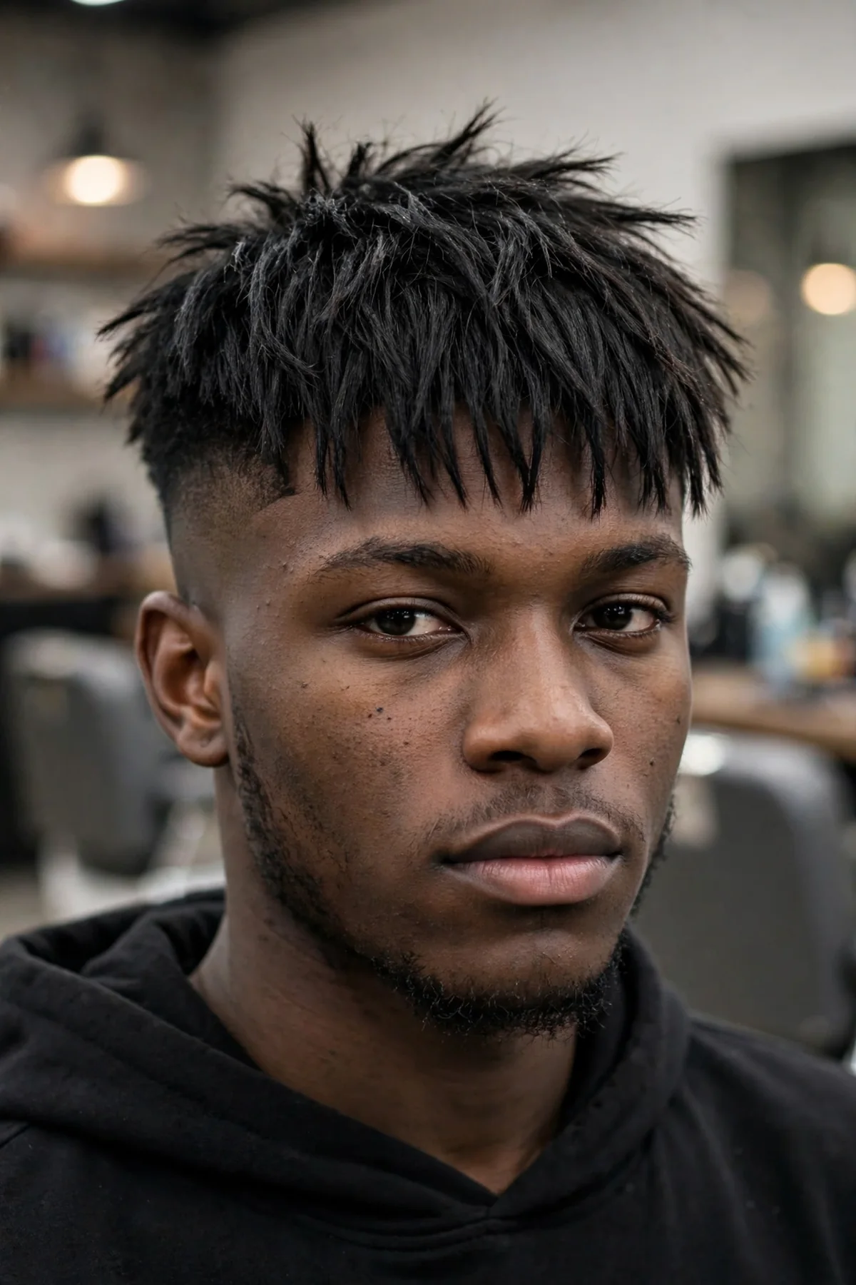 Choppy fringe with high fade — trendy short haircut for men