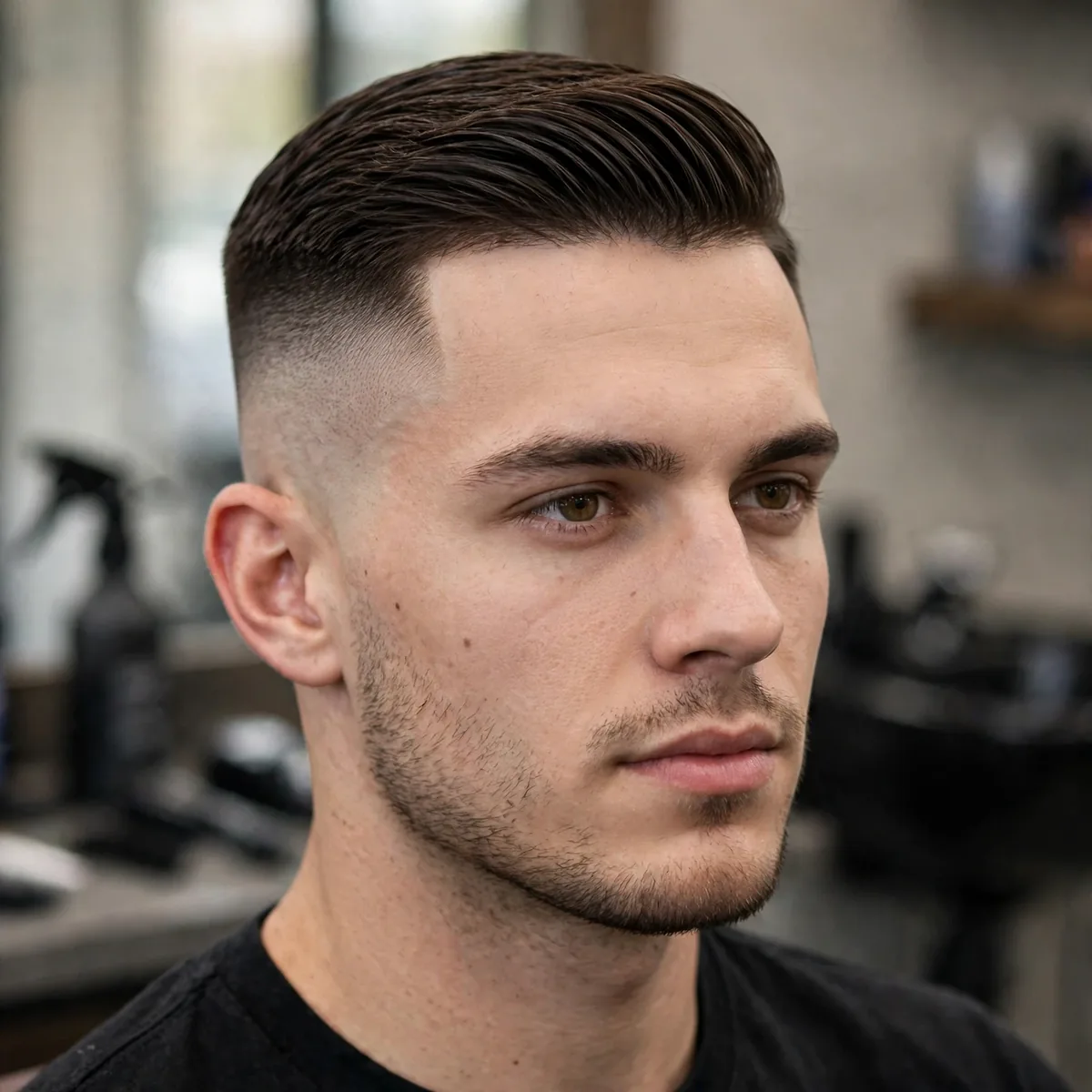 Classic high skin fade haircut for men with a neat short top and skin-tight faded sides