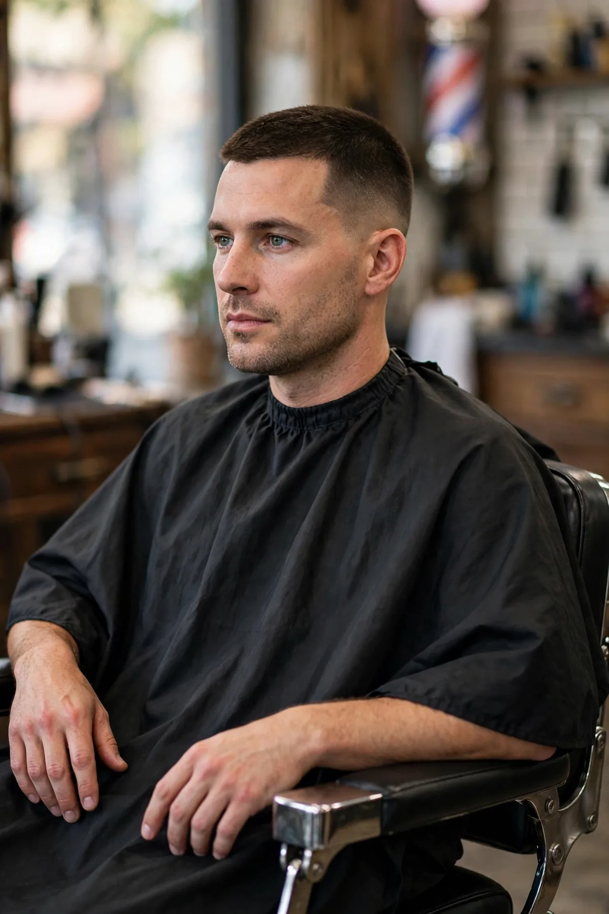Butch cut very short haircut for men — military-style #3 guard short cut