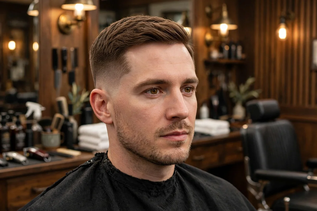 Classic taper haircut — one of the best short haircuts for men, neat tapered neckline and sideburns with a short top
