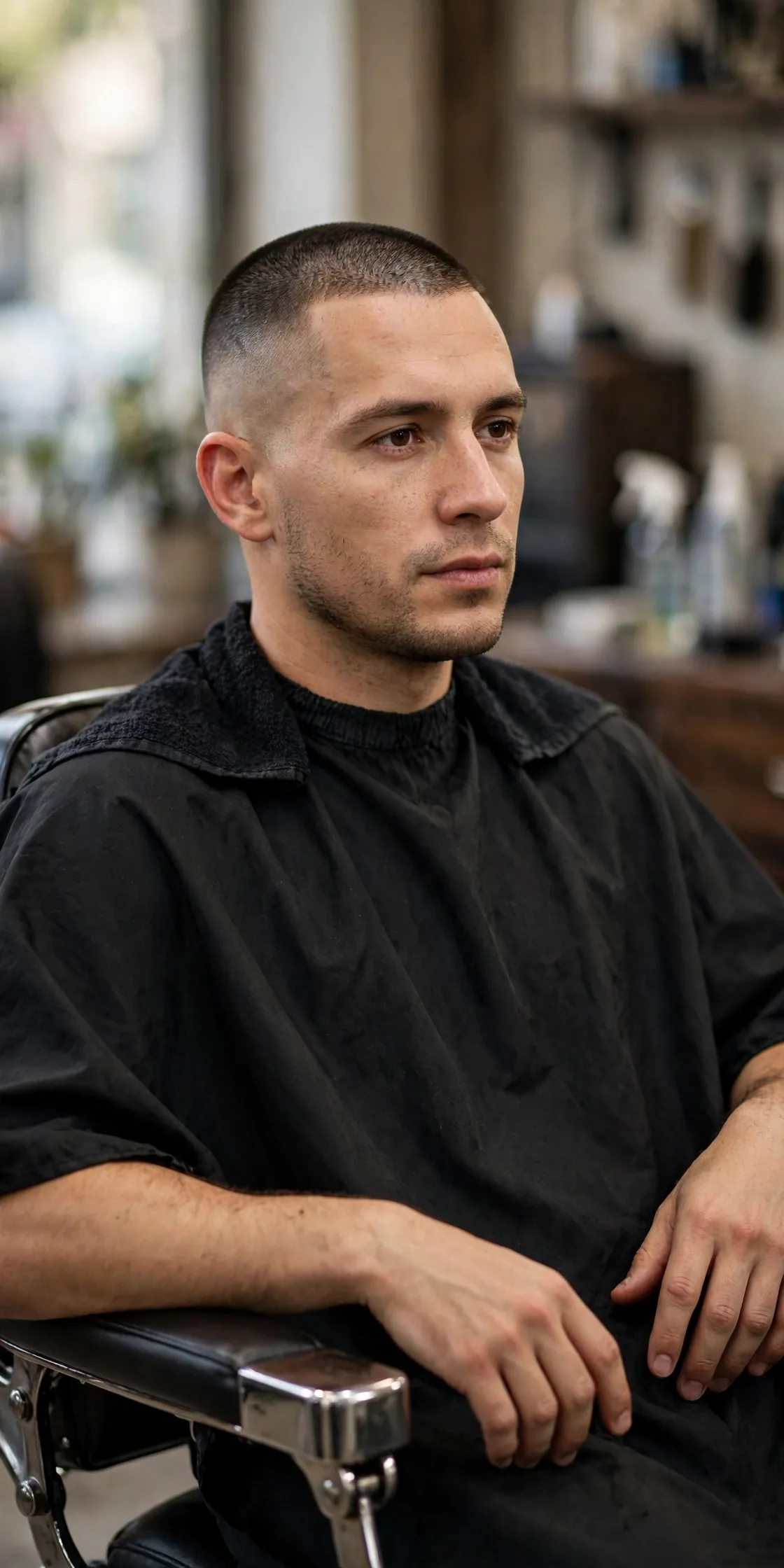 Buzz cut fade very short haircut for men — buzzed top with skin fade on the sides