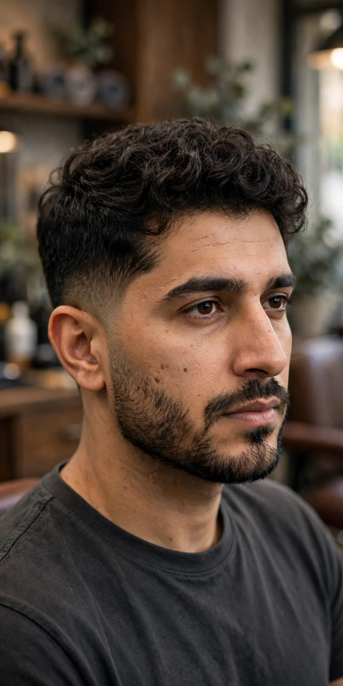 Scissor fade with natural curls haircut, softly scissor-blended sides with natural untouched curl pattern on top