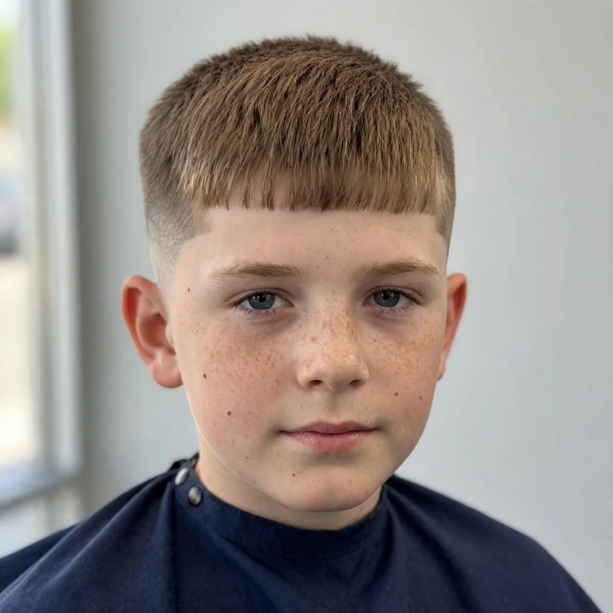French crop with fringe on a 10 year old boy, a stylish kids haircut with short bangs