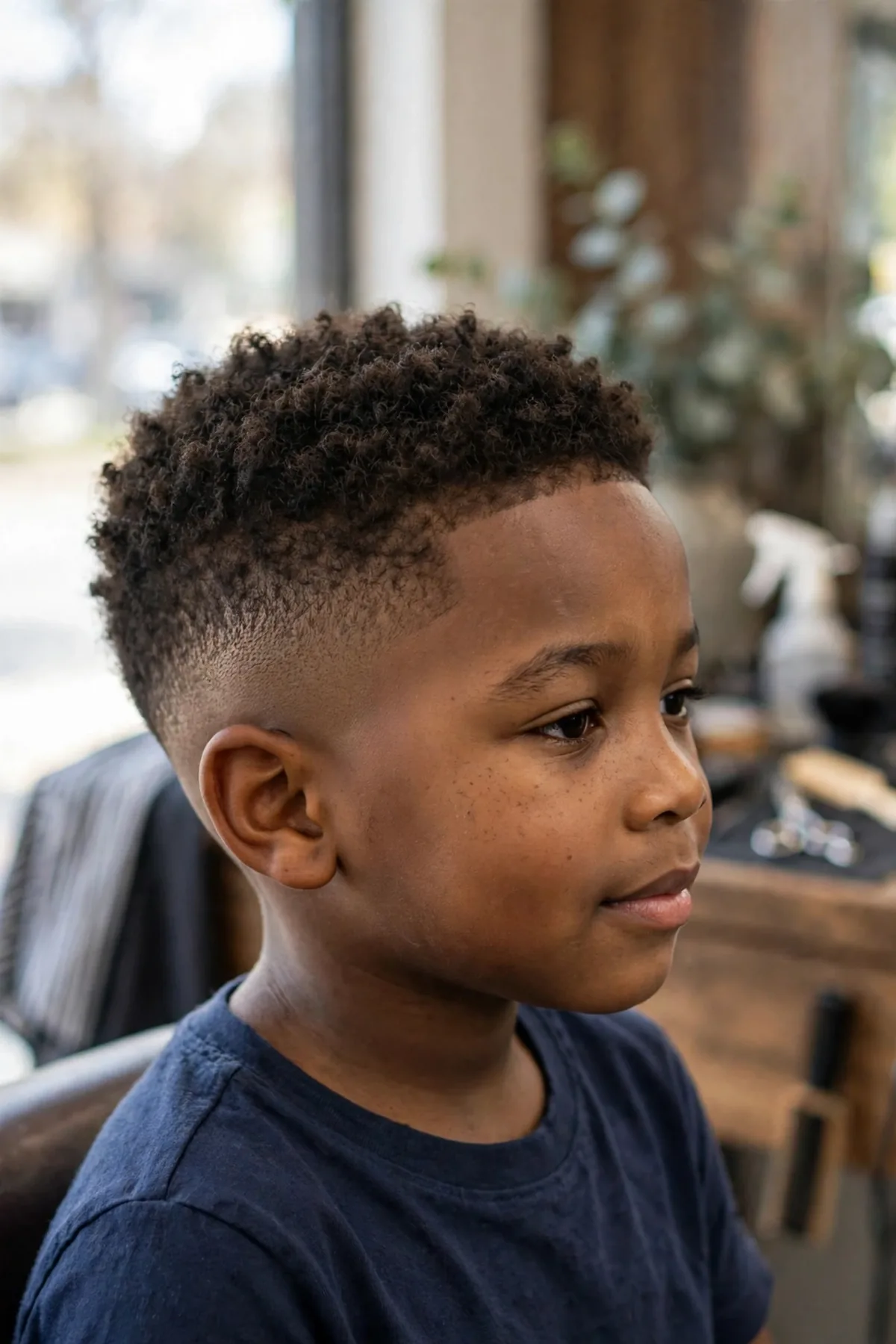 Little boy with a low taper fade short crop haircut for boys — short crop top with a soft low taper around the ears