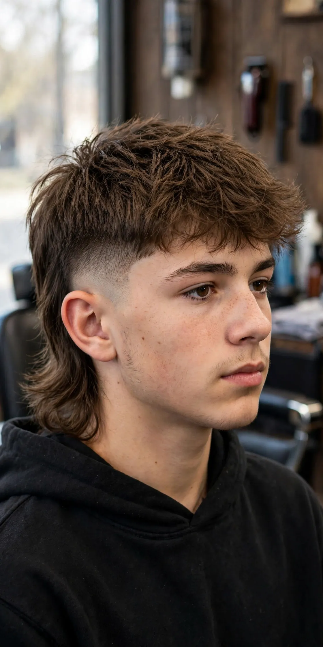 Mid fade mullet boys haircut photo — balanced mid fade, textured 2.5-inch top, layered back