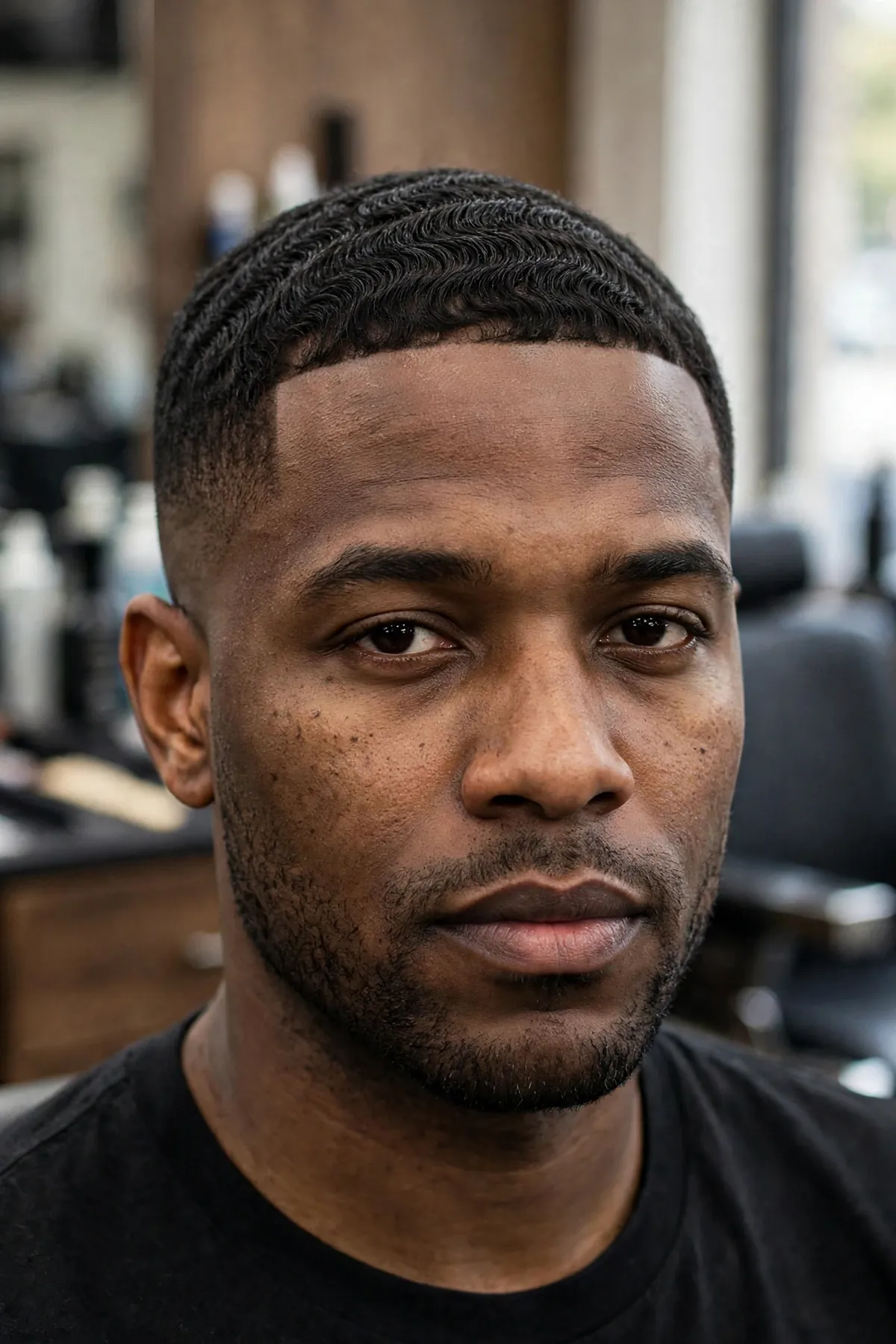 Taper fade haircut with 360 waves on top