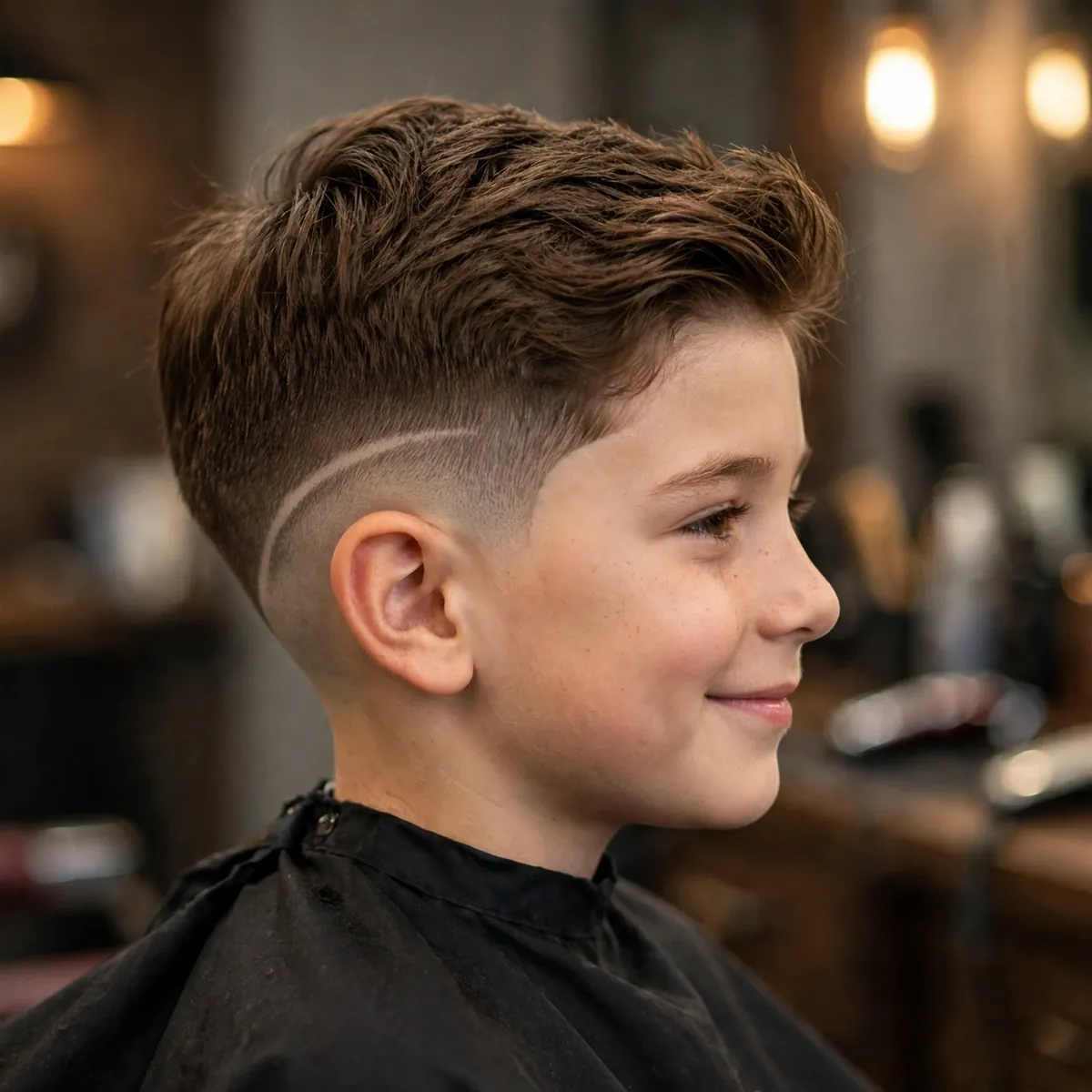 Drop fade haircut for kids — fade arc dropping behind the ear