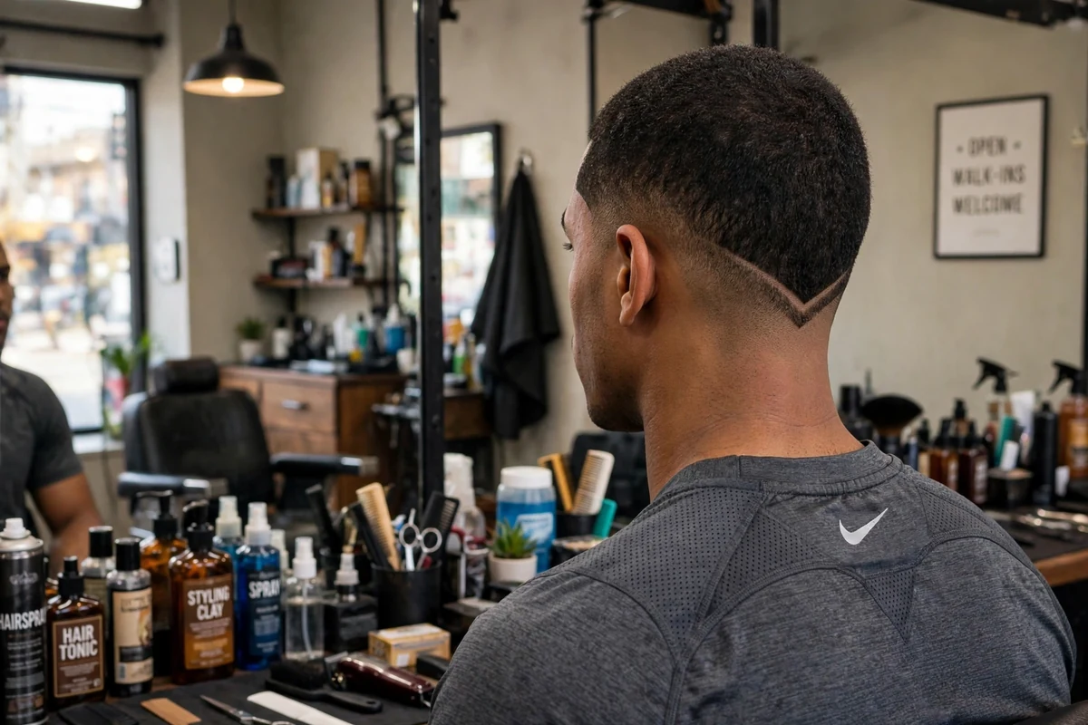 Crew cut V haircut for men with short top and V-shaped nape