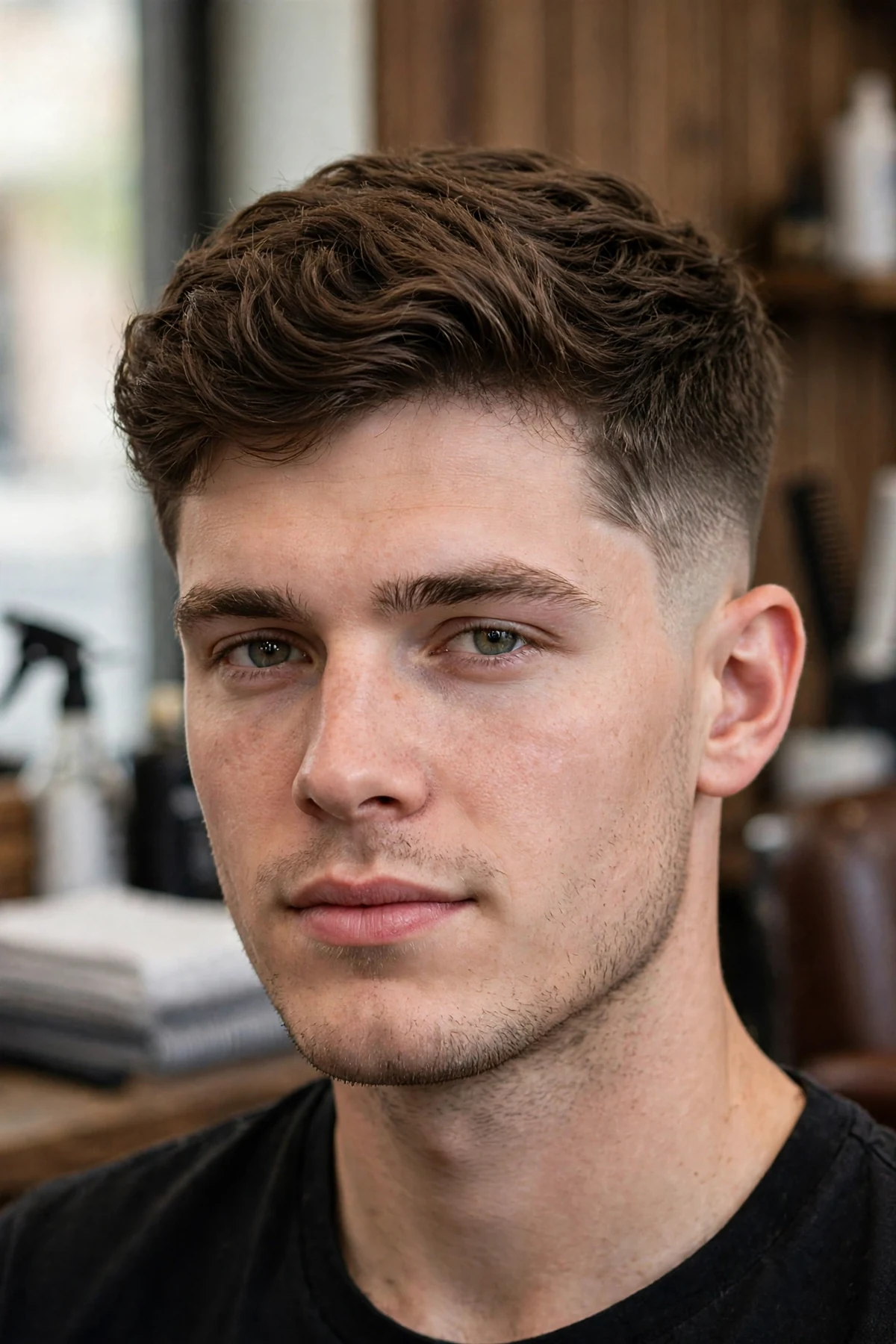 Scissor fade haircut on thick hair with soft natural blend