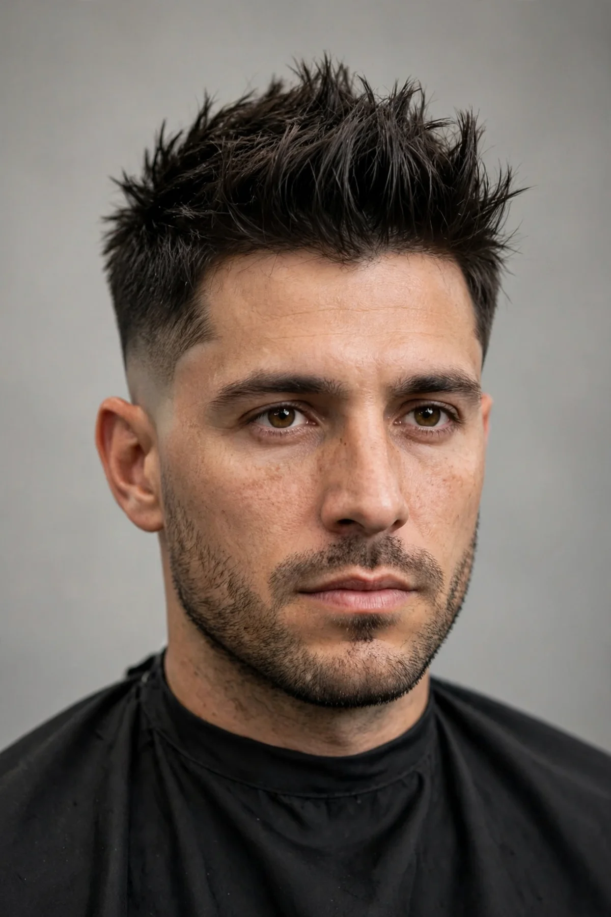 Spiky top with mid drop fade haircut, bold modern barber photo