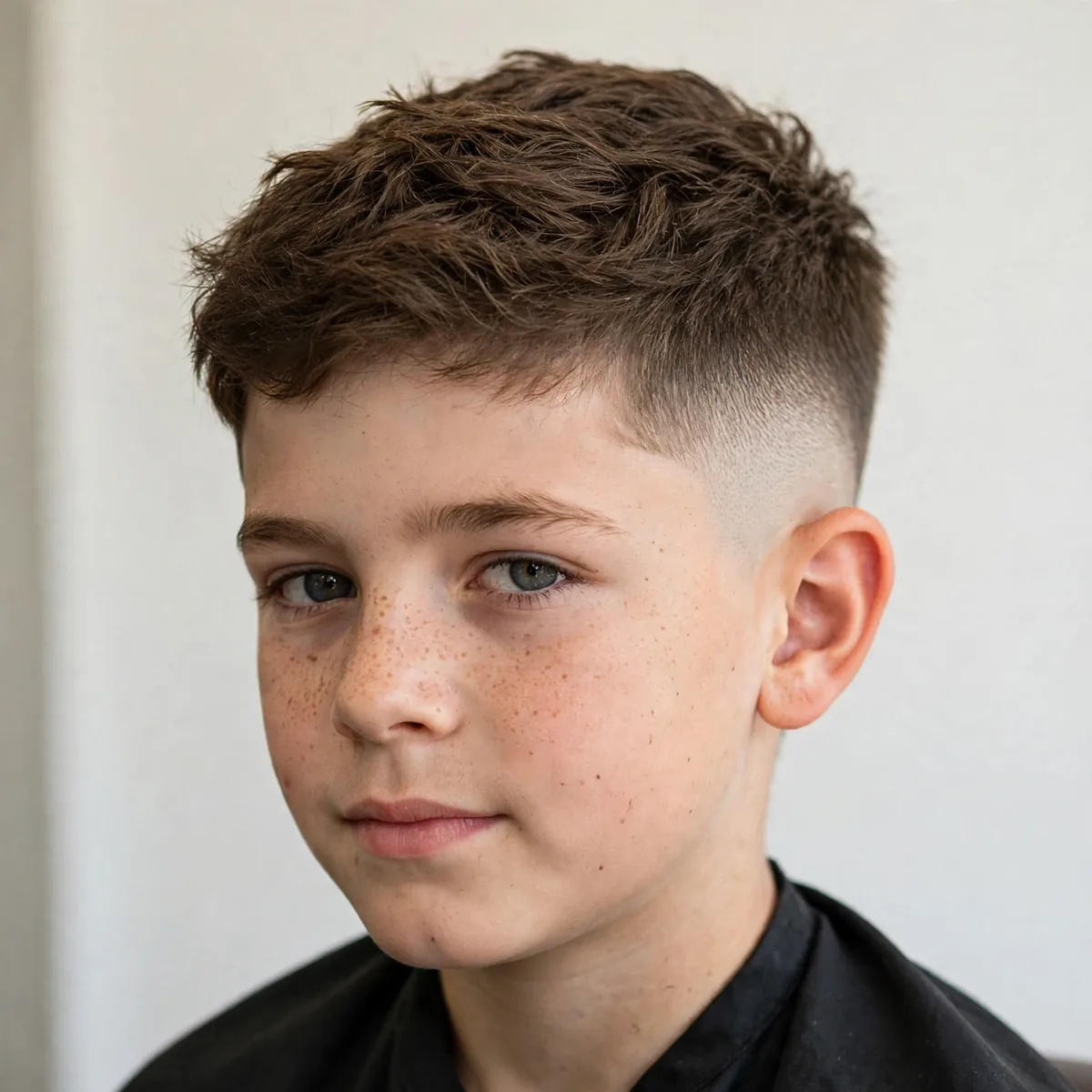 Drop fade haircut on a 10 year old boy, a curved fade line boys haircut