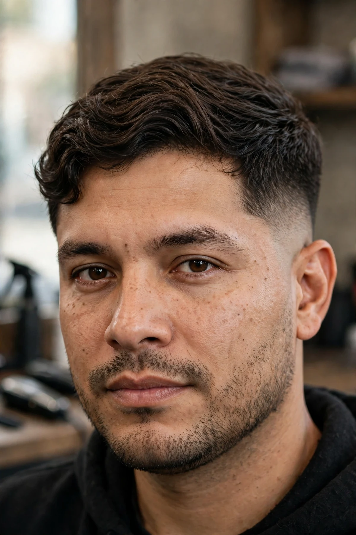 Blended fade haircut with seamless transition and medium top