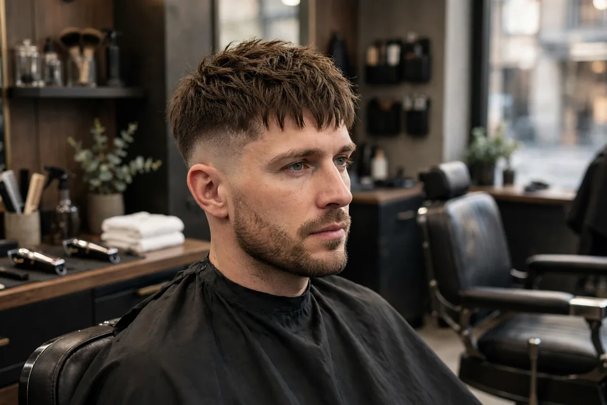 Textured crop — trendy best short haircut for men with choppy layers and a short fringe