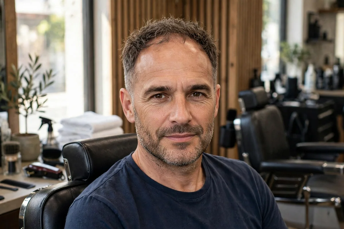 Textured crop with low taper haircut, short haircuts for balding men with thin crown