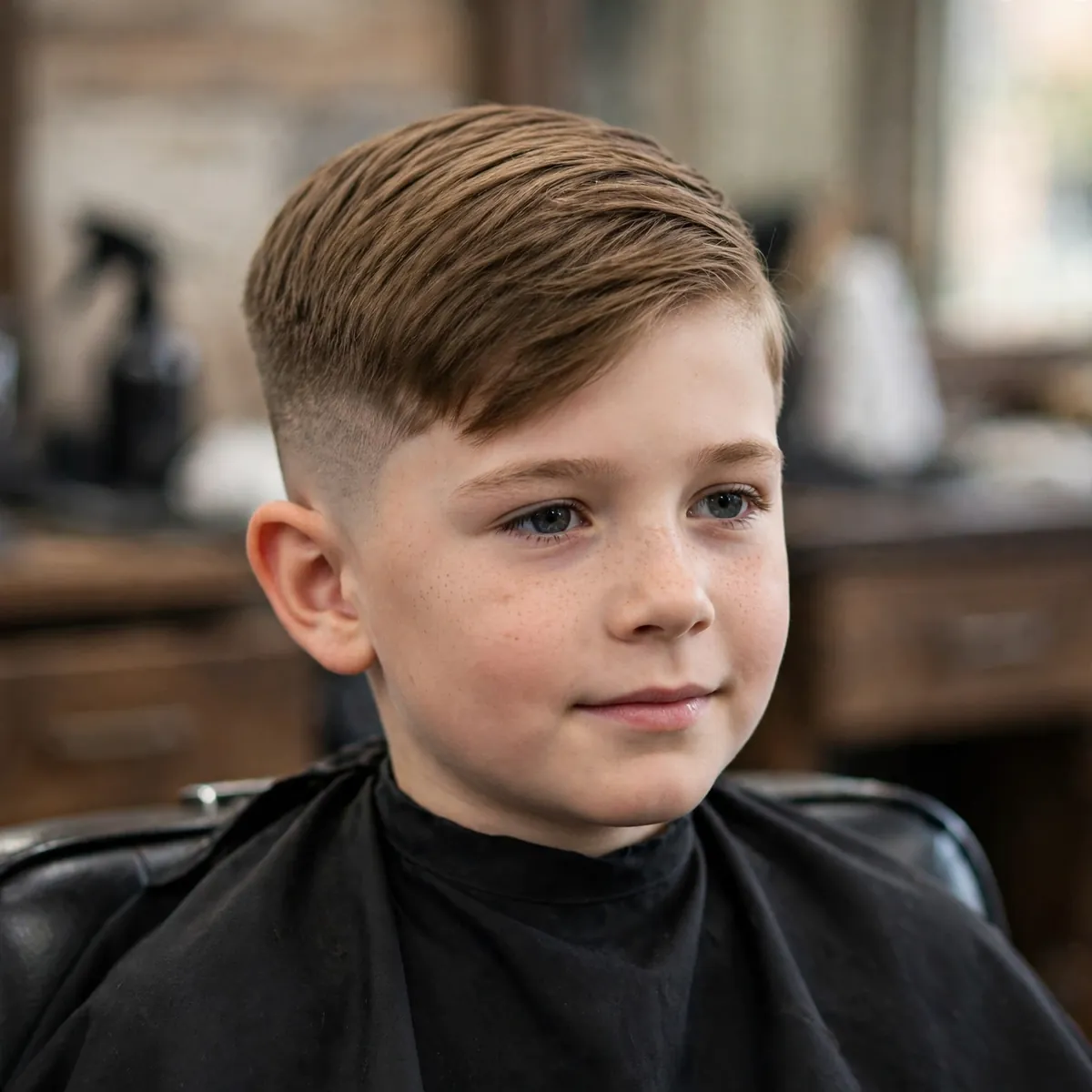 Ivy League kids fade haircut — faded sides with a longer top swept to the side