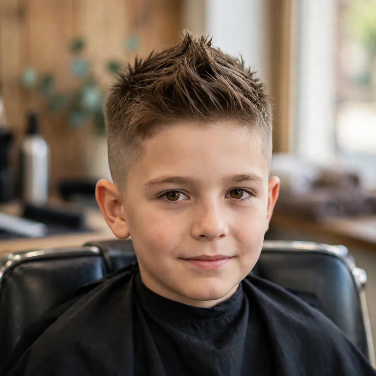 Faux hawk kids fade haircut — faded sides with a longer styled strip in the middle