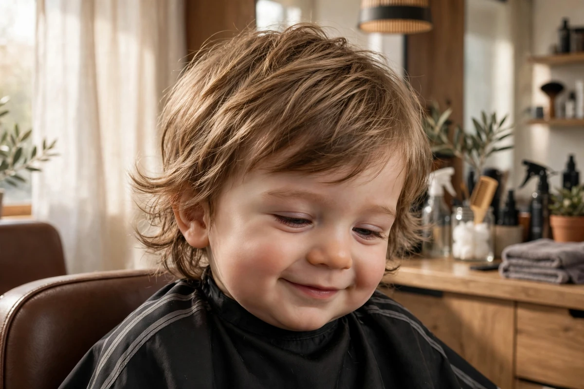 Baby boy with a shaggy baby haircut, longer soft shaggy baby boy hairstyle