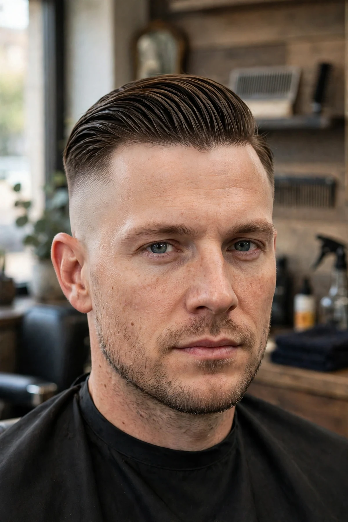 Undercut fade haircut with long slicked back top