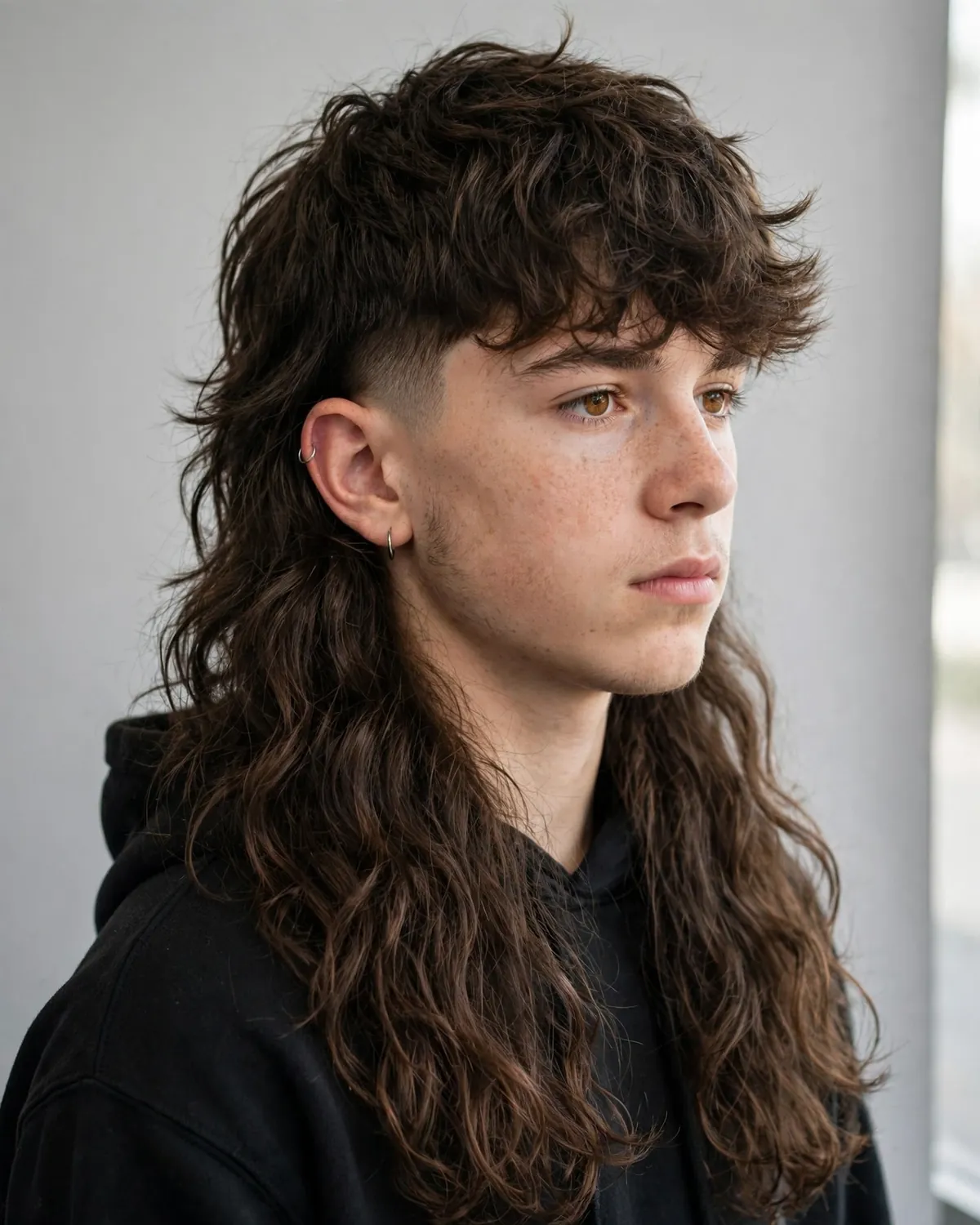Long rocker boys mullet haircut photo — full 8-inch flowing back, textured top, concert-ready look