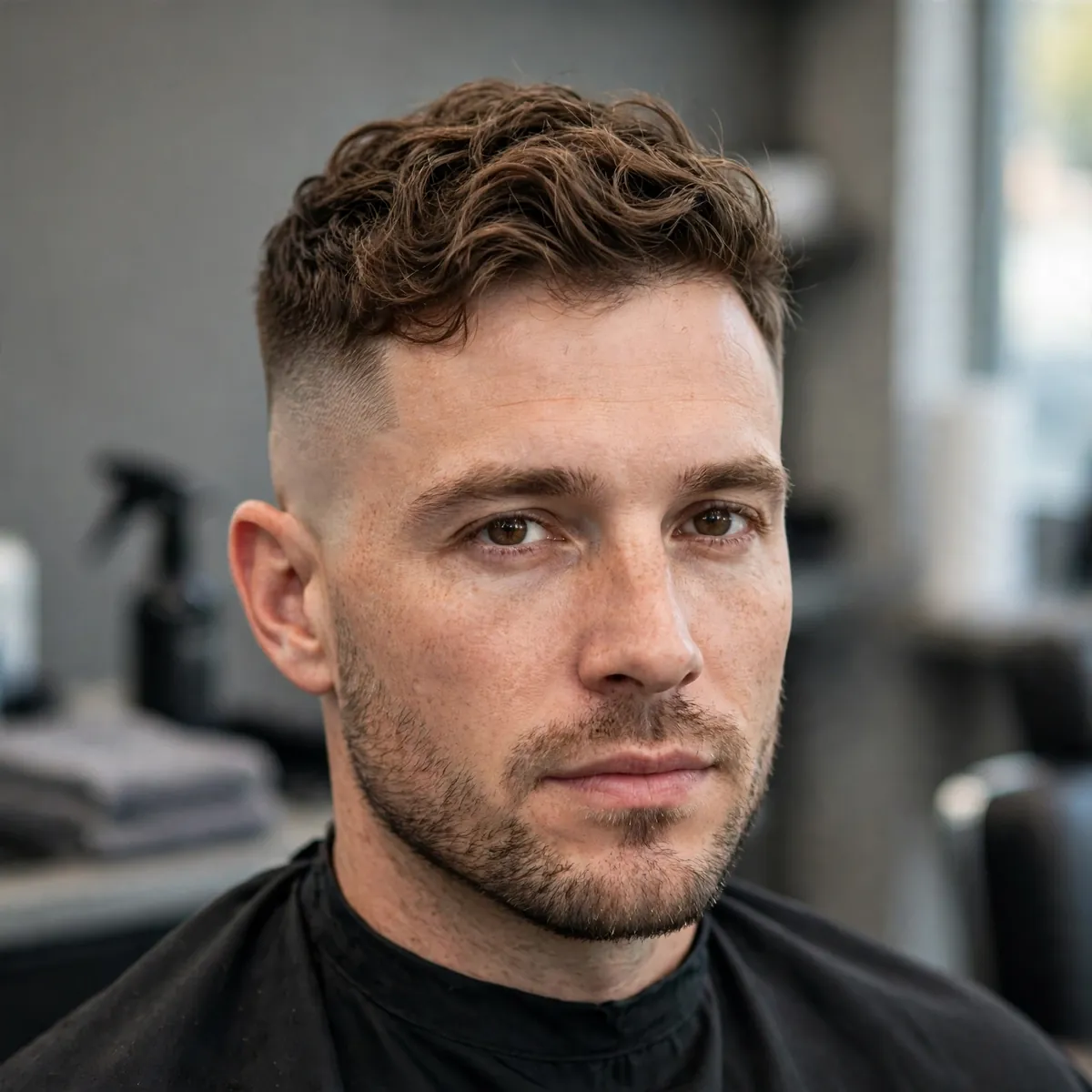 Wavy top with a high skin fade, textured waves and faded sides