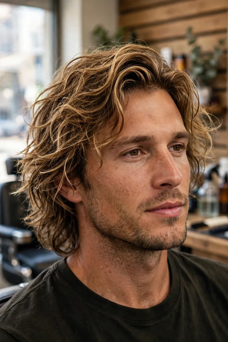 Wavy surfer hair for men — beachy tousled surfer waves with sun-kissed texture