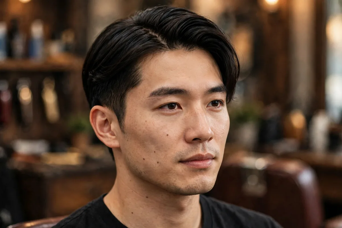 Side-parted flow old money haircut men — longer side-parted hair with a graceful sweep