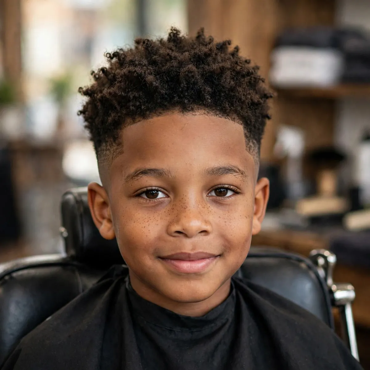 Coily top taper fade haircut for kids — defined coils with tapered sides