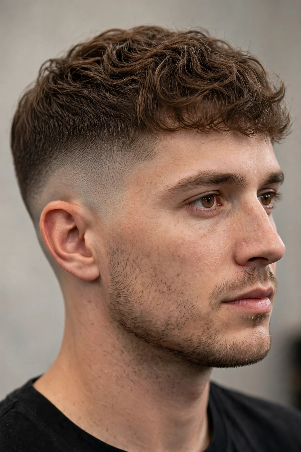 Wavy crop mid drop fade haircut with short textured waves on top