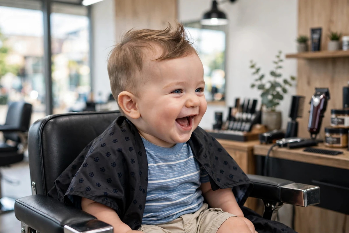Baby boy with a little mohawk haircut, soft mini mohawk baby boy haircut