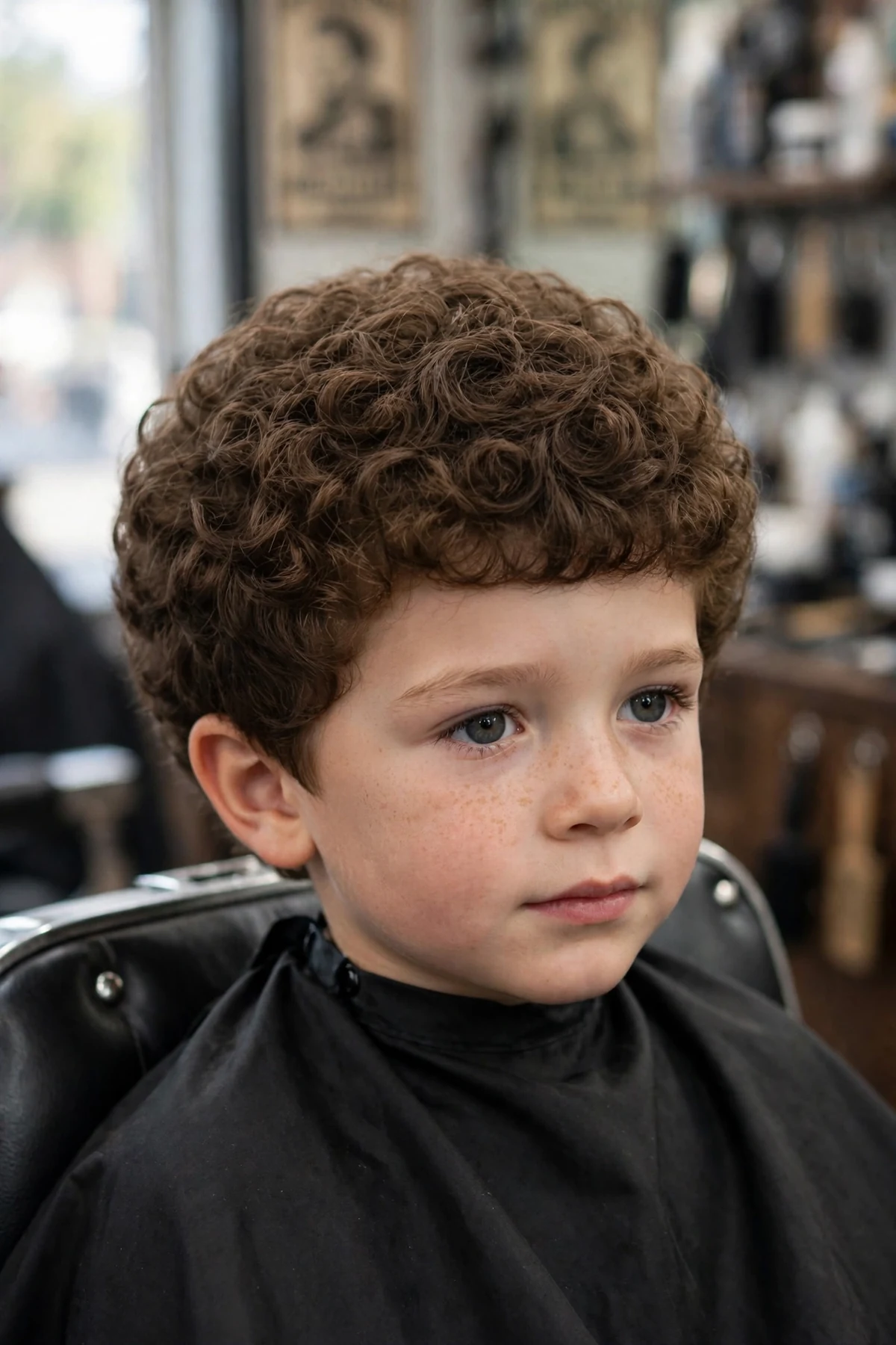 Curly bowl cut on a little boy with a rounded shape framing the face
