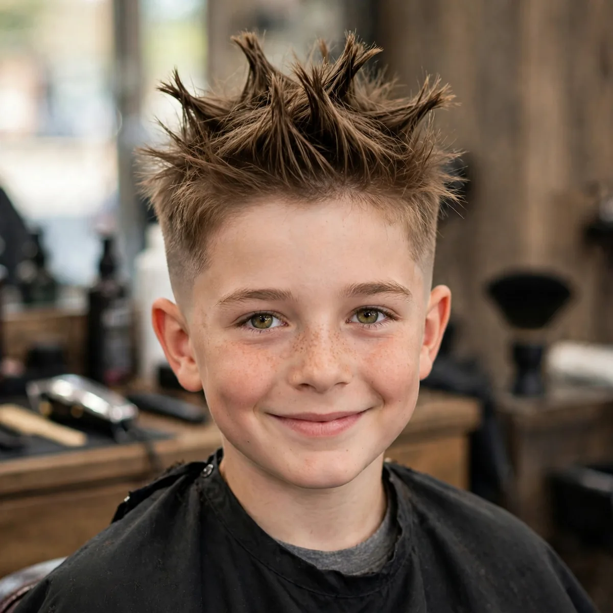 Spiky top haircut on a 10 year old boy, a playful textured boys haircut