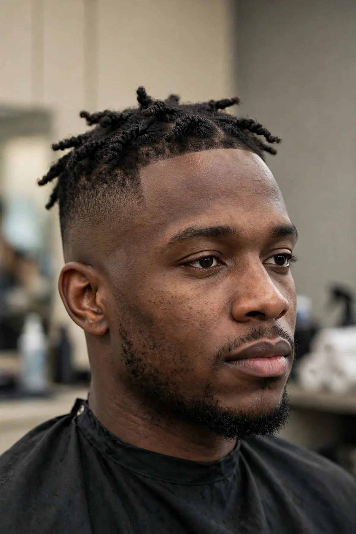 Short twists with a high skin fade, defined twists and faded sides