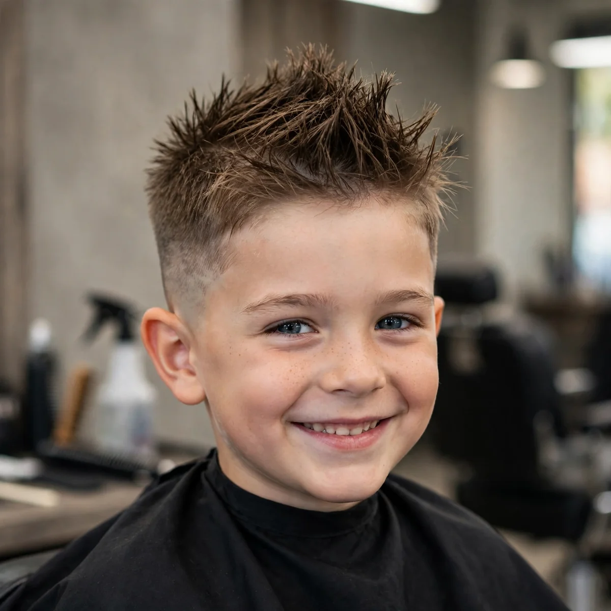 Spiky top kids fade haircut with a mid fade — textured spikes on top