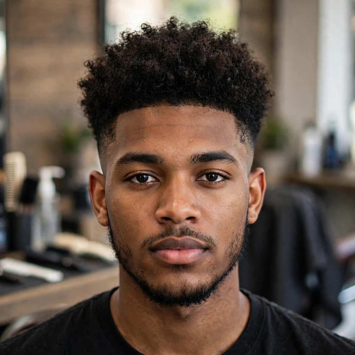Curly top fade haircut with full curls and high fade