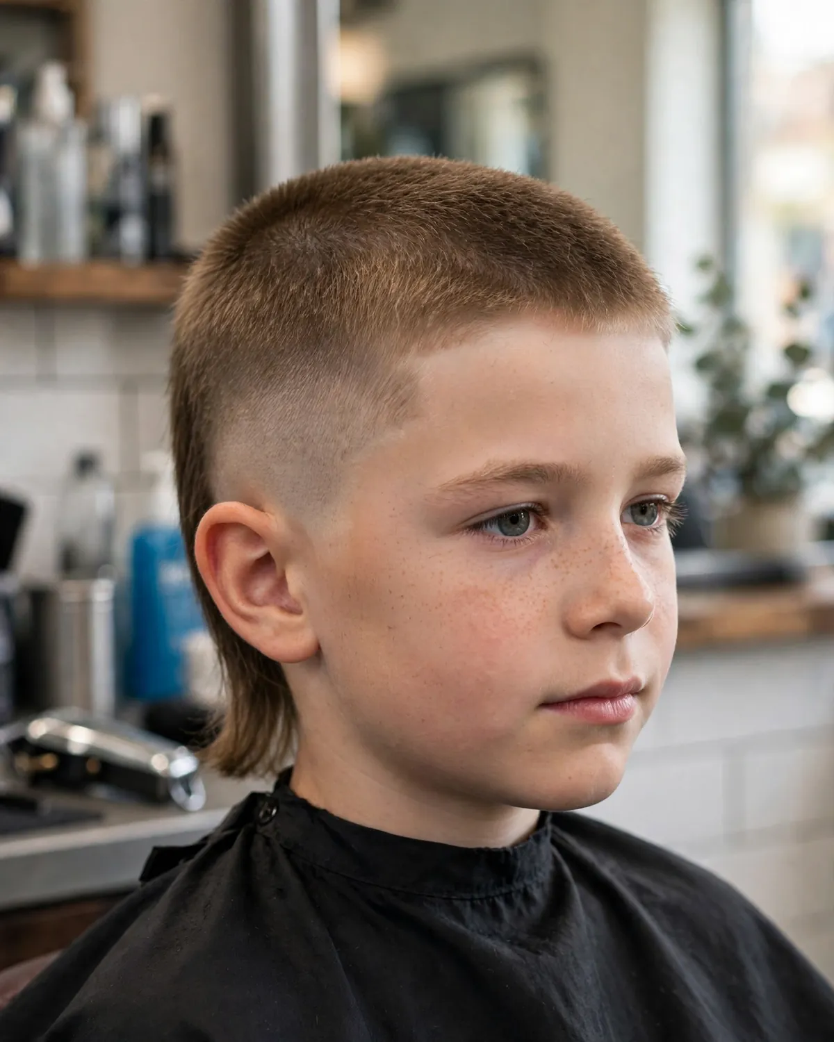 Buzzed boys mullet haircut photo — buzzed top and sides with short mullet back