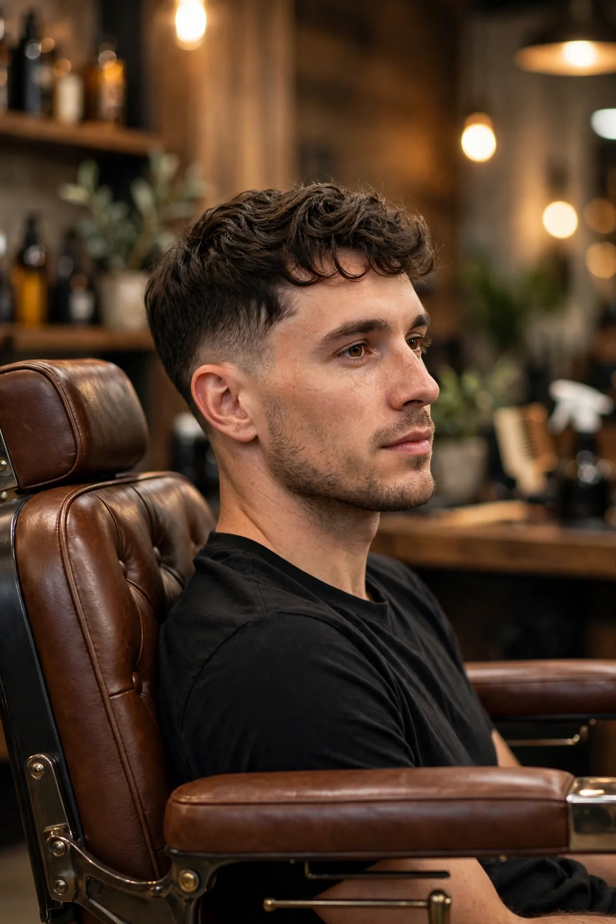 Wavy crop taper fade haircut — short wavy crop on top with a mid taper fade, natural texture men's haircut