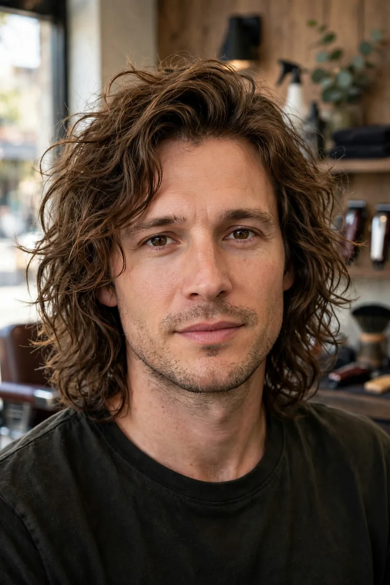 Shoulder-length messy wavy hair for men — carefree messy waves with natural volume