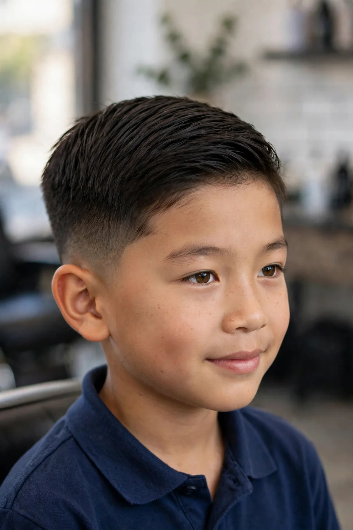 Young boy with a neat tapered 90s cut, short with clean tapered sides — 90s boy haircuts