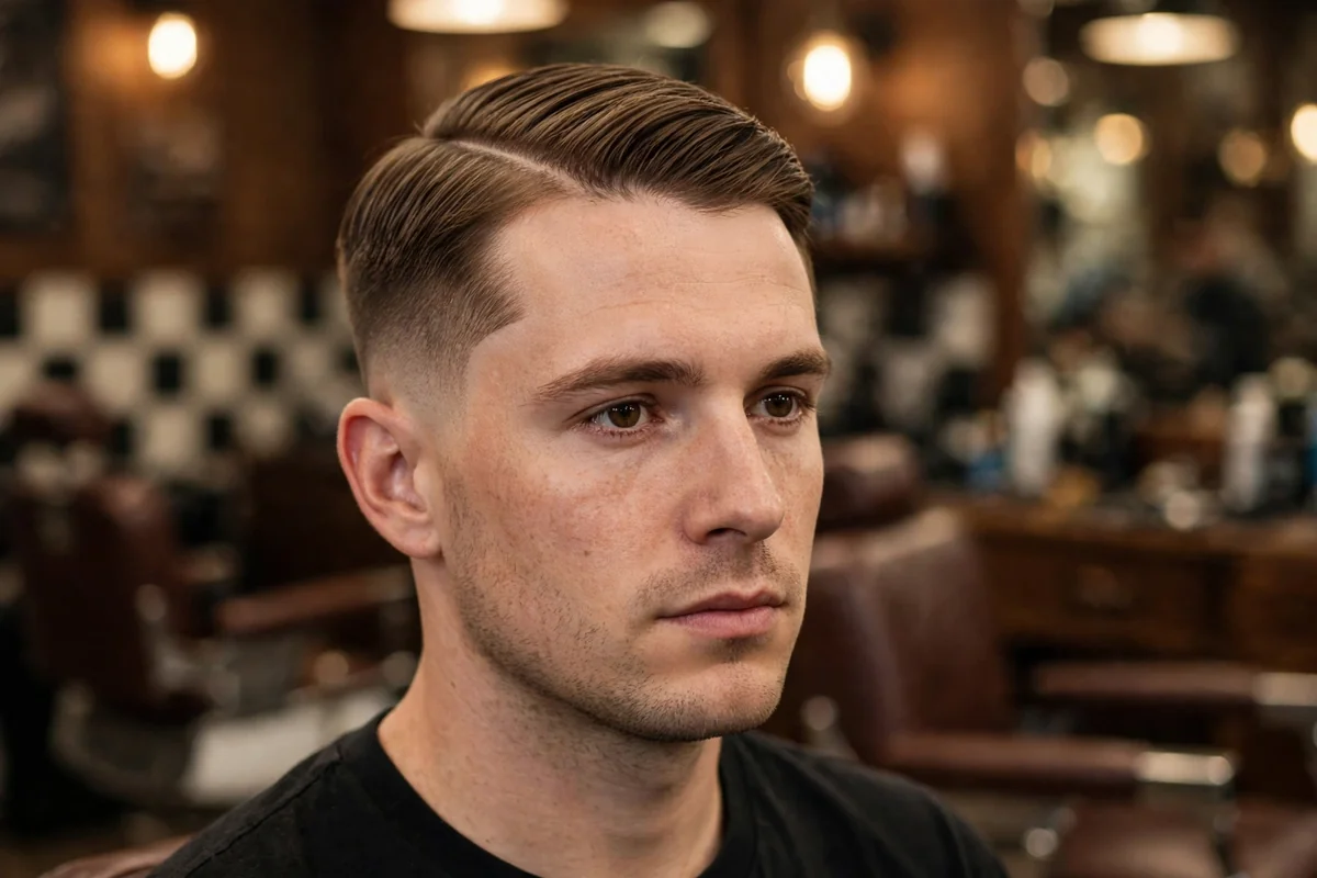 Regulation cut — military-inspired best short haircut for men with a short parted top and tapered sides