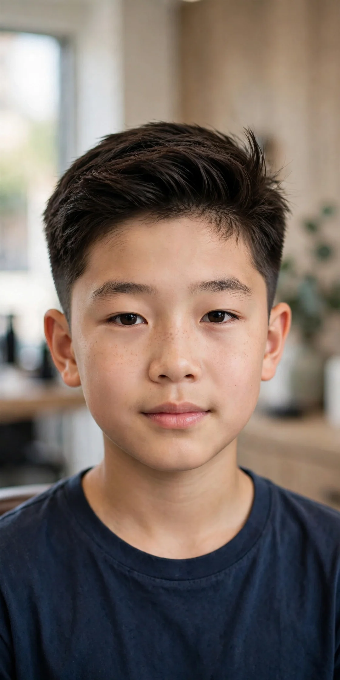 Asian boy with a short quiff asian boy haircut, slight front height and tapered sides