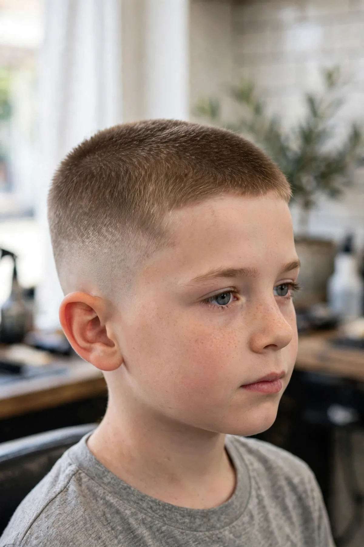 Boy with a butch cut and low fade haircut for boys — short even butch cut with low fade sides