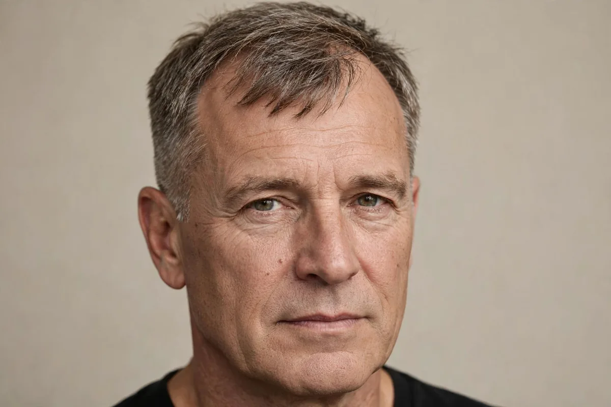 Receding-hairline old money haircut men — classic cut that flatters a higher hairline