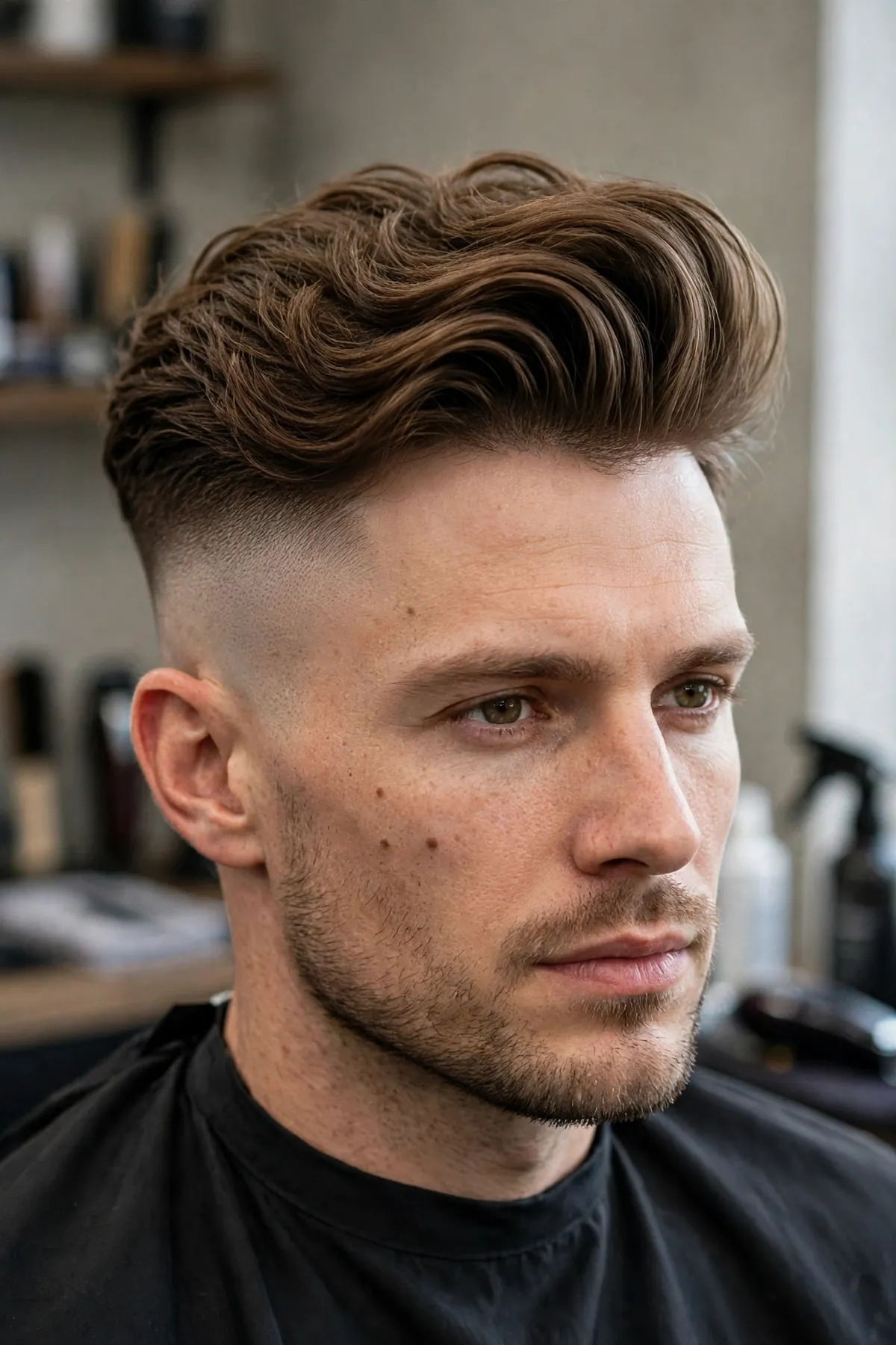 Undercut with a high skin fade, long disconnected top and faded sides