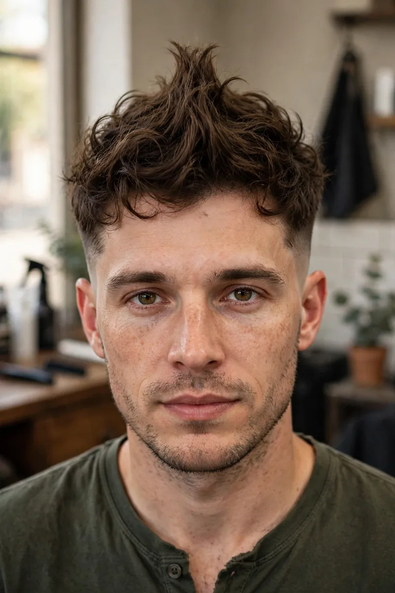Wavy faux hawk with mid fade for men — fohawk with wavy texture and mid fade sides